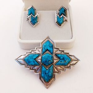 Southwestern Brooch Earrings Set Sarah Coventry US Made Inca